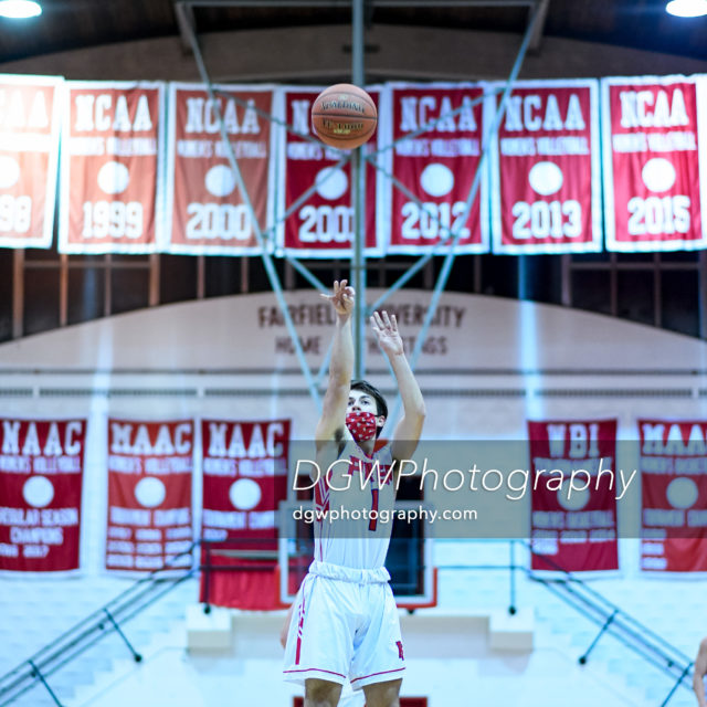 Max Manjos of Fairfield Prep sinks a free throw during the last game played at Alumni Hall.