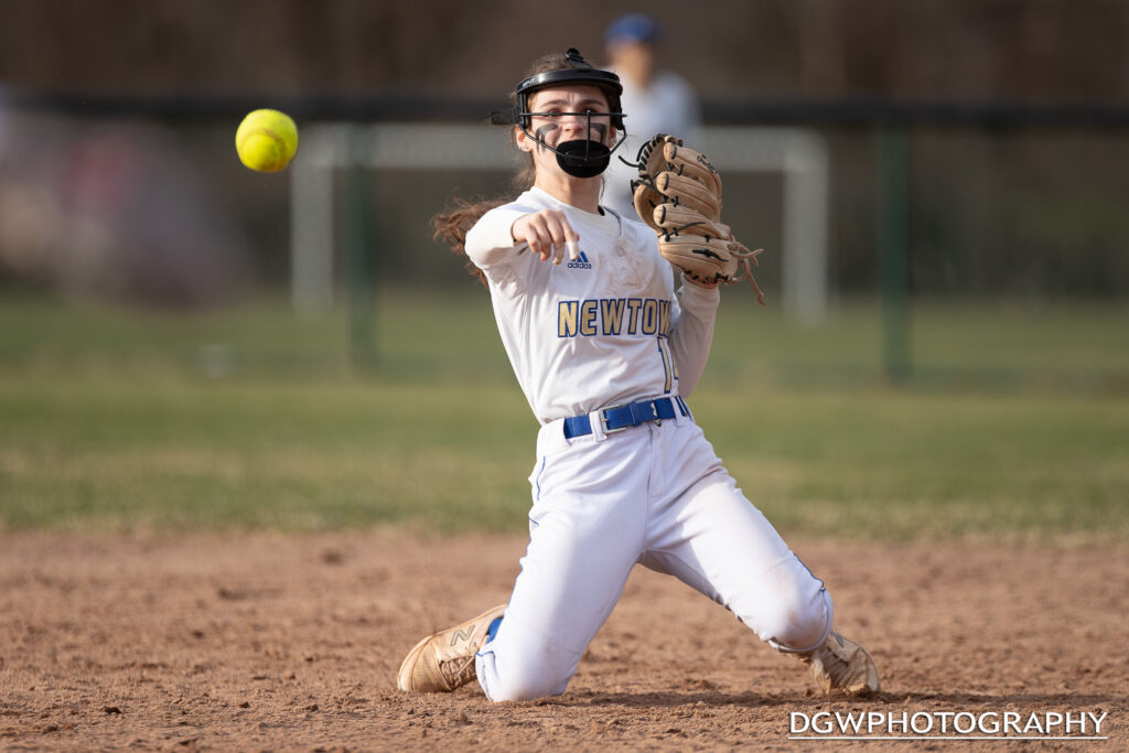 Newtown's Sarah Hubner throws out a runner at first base during the Nighthawks' 7-6 win over St. Joseph on Monday.