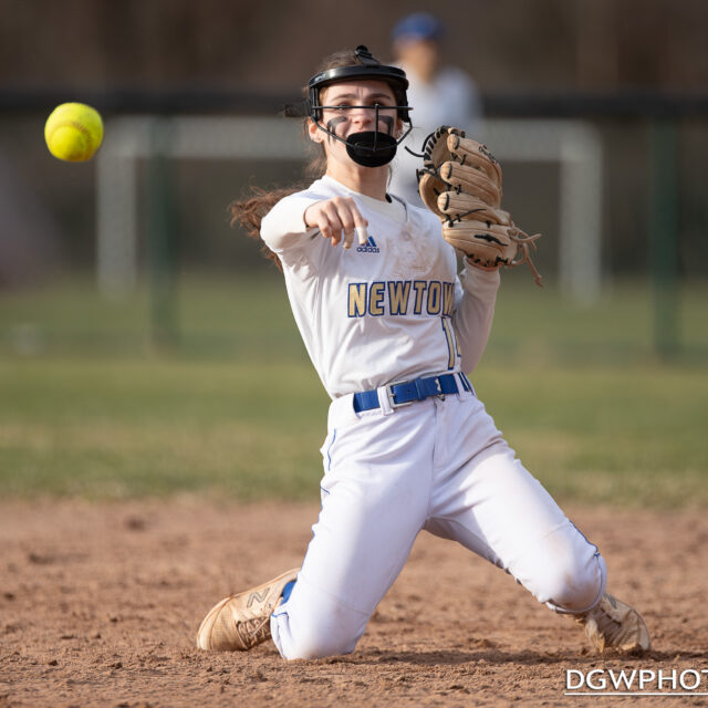 Newtown's Sarah Hubner throws out a runner at first base during the Nighthawks' 7-6 win over St. Joseph on Monday.